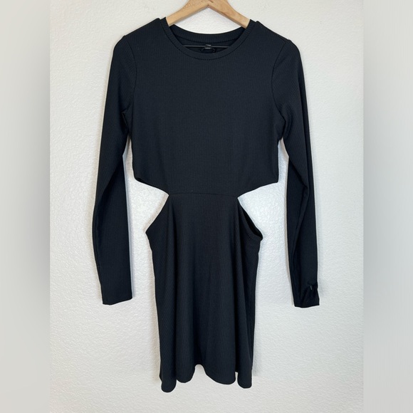 AFRM Revolve Marlowe Rib Cutout Long Sleeve Black Mini Dress Medium $98 - Picture 2 of 10
